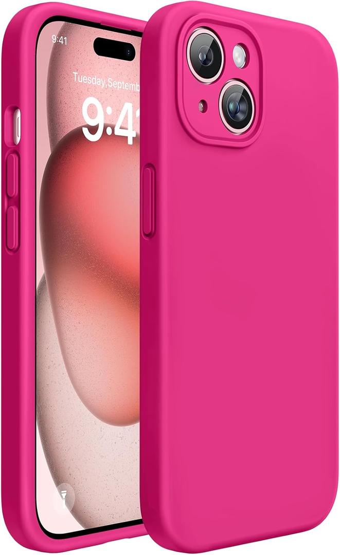 Miracase Compatible with iPhone 15 Case, [Soft Anti-Scratch Microfiber Lining], Liquid Silicone Case Gel Rubber Shockproof Drop Protection Phone Case for iPhone 15, Hot Pink