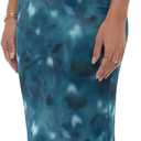 Rooscier Women's Strapless Long Dress Mesh Bodycon Summer Wedding Guest Dresses (Blue, L)
