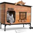 Heated Cat House for Outside: Apartment Design 31.5" Waterproof & Insulated Outdoor Cat House for Winter, Weatherproof Elevated Feral Cat Shelter with Heating Pad, Warm Houses for Outdoor Cats Stray