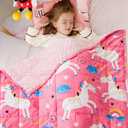 Sivio Minky Dotted Weighted Blanket, Super Soft Crystal Velvet Reversible Heavy Blanket with Cute Cartoon Patterns, 5 lbs, 36x48 Inch, Pink Unicorn