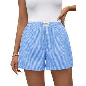 LOMON Womens Boxer Shorts Casual Summer Cotton Pajama Lounge Sleep Pj Gingham Plaid Shorts Y2K Beach Bottoms (Large)