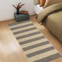 Striped Outdoor Front Door Mat 24"x51", Cotton Hand Woven Rug Indoor Doormat Washable Black and Tan Rug Runner, Foldable Front Door Rugs for Entryway/Farmhouse/Home Entrance
