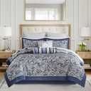 Madison Park Jacquard King Comforter Set with Cotton Sheets, Navy, 12pc