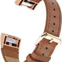 Simpeak Leather Band Compatible with Fitbit Charge 2, Genuine Leather Wristband Strap Replacement for Fitbit Charge 2 (Brown)