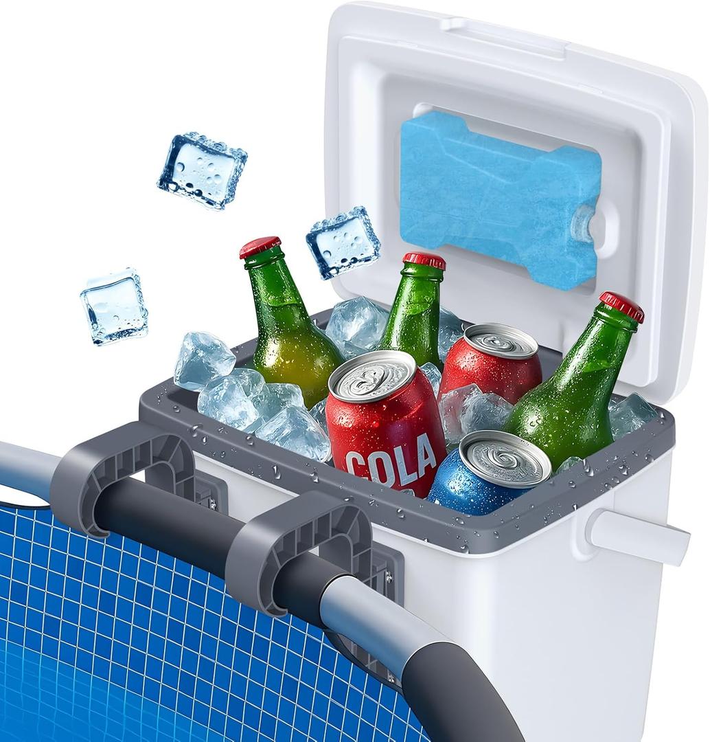 Portable Pool Cooler, 13L Insulated Cooler Hard Cooler with Ice Crystal Box, Keeps Ice for up to 72 Hours, Portable Above Ground Pool Accessories, Pool Parties, Beach BBQ, Camping