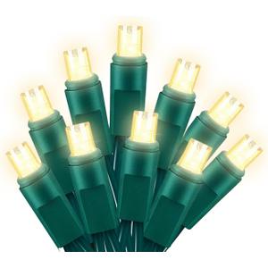 25ft 50 Counts Warm White LED Christmas Lights - Commercial Grade Outdoor Waterproof, Green Wire, Xmas Tree Lights, IP:65, UL