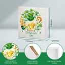 Happy St. Patricks Day Wooden Box Sign, Lucky Clover Green Top Hat, Beer Mug, Horseshoe, Green Home Office Irish Themed Party Decor, Home Desk Office Decor 5 x 5 Inches