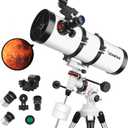 Telescope 150EQ Astronomical Reflector Telescopes for Adults,Professional Manual Equatorial Telescope for Beginners.Comes with 2X Barlow Lens Phone Adapter,Stainless Tripod and Moon Filter