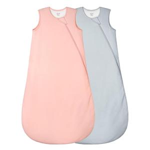 Supersoft Rayon Made from Bamboo Sleep Sack 6-12 Months 1.0 Tog Toddler Sleep Sack Baby Wearable Blanket with 2-Way Zipper Unisex Sleeping Bag for Babies All-year-around (2 Pack) Pink & Gray