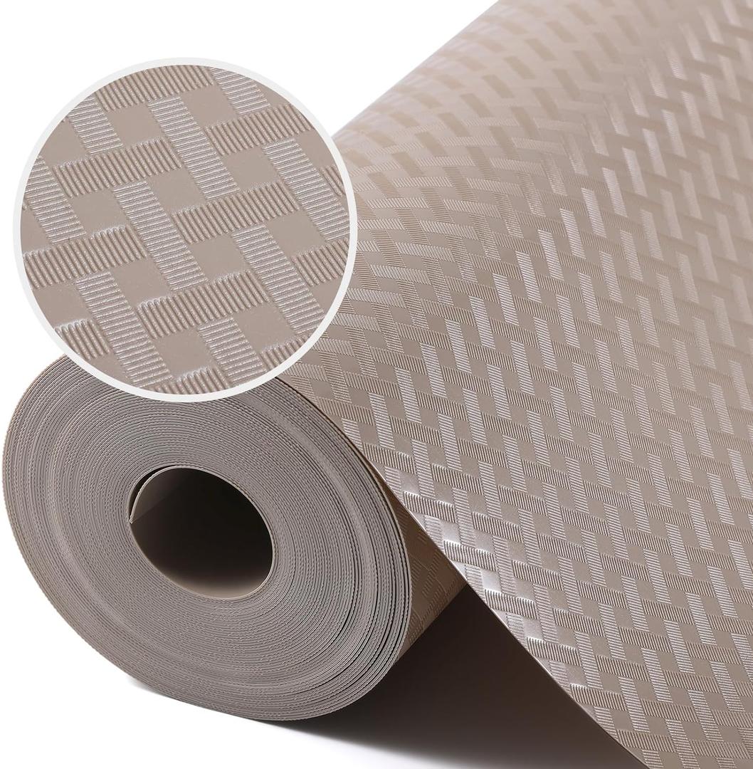 Shelf Liners for Kitchen Cabinets, Waterproof and Oil-Proof Kitchen Cupboard Liner, Refrigerator Liners and Plastic Drawer Mats EVA Non Adhesive Shelves, Fridge - Beige 11.8 x 118 Inches (Diagonal Pattern New Beige)