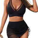 NTSWZYS Women's High Waisted Bikini Sets Mesh Swim Skirt Tummy Control Swimsuits 2 Piece Bathing Suits