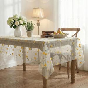 Horaldaily White Gauze Floral Tablecloth 6084 Inch Rectangular, Yellow Flower Spring Summer Tulle Table Cover, Garden Party Decor for Wedding, Party, Holiday Dining