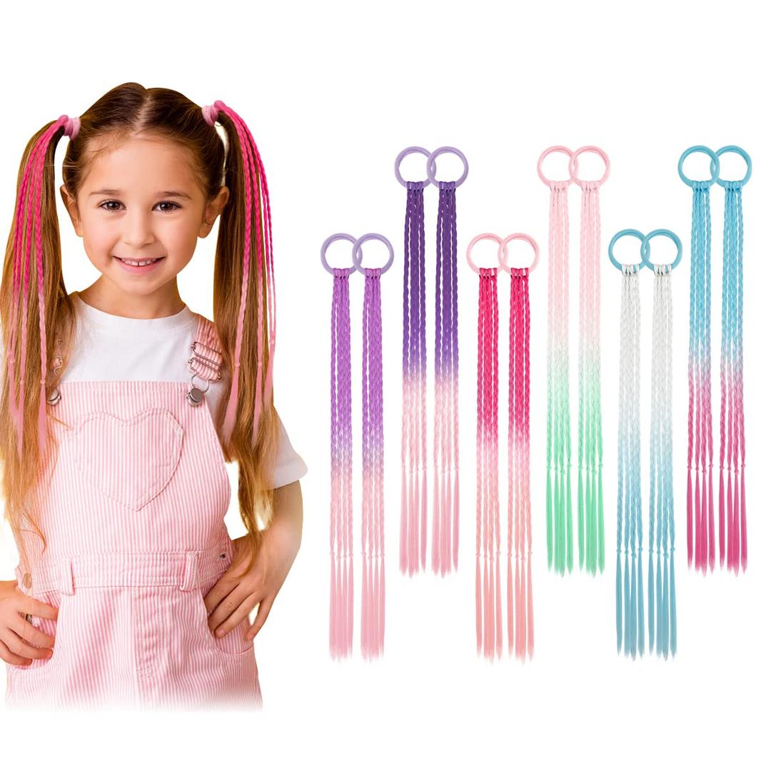 Dreamlover Colored Hair Extensions for Kids, Crazy Hair Day Accessories for Girls, Braided Hair Extensions for Style-challenged Parents, 12 Pieces (Multi Colors A)