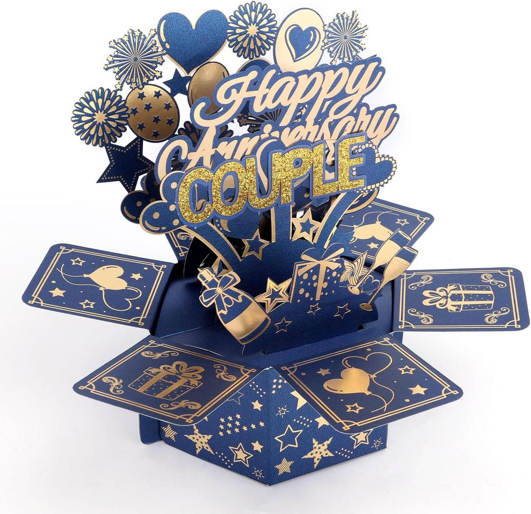 Happy Anniversary Pop Up Card, Colorful 3D Creative Pop-Up Anniversary Greeting Card for Couple with Envelope Suitable for Couple Wife Husband