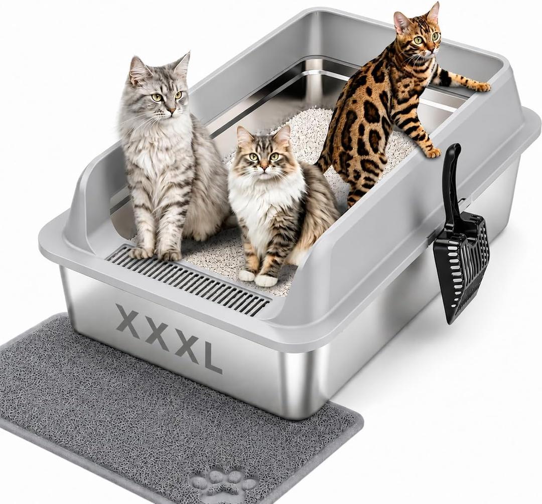 KalraMay XXXL Extra Large Stainless Steel Litter Box, Cool Gray