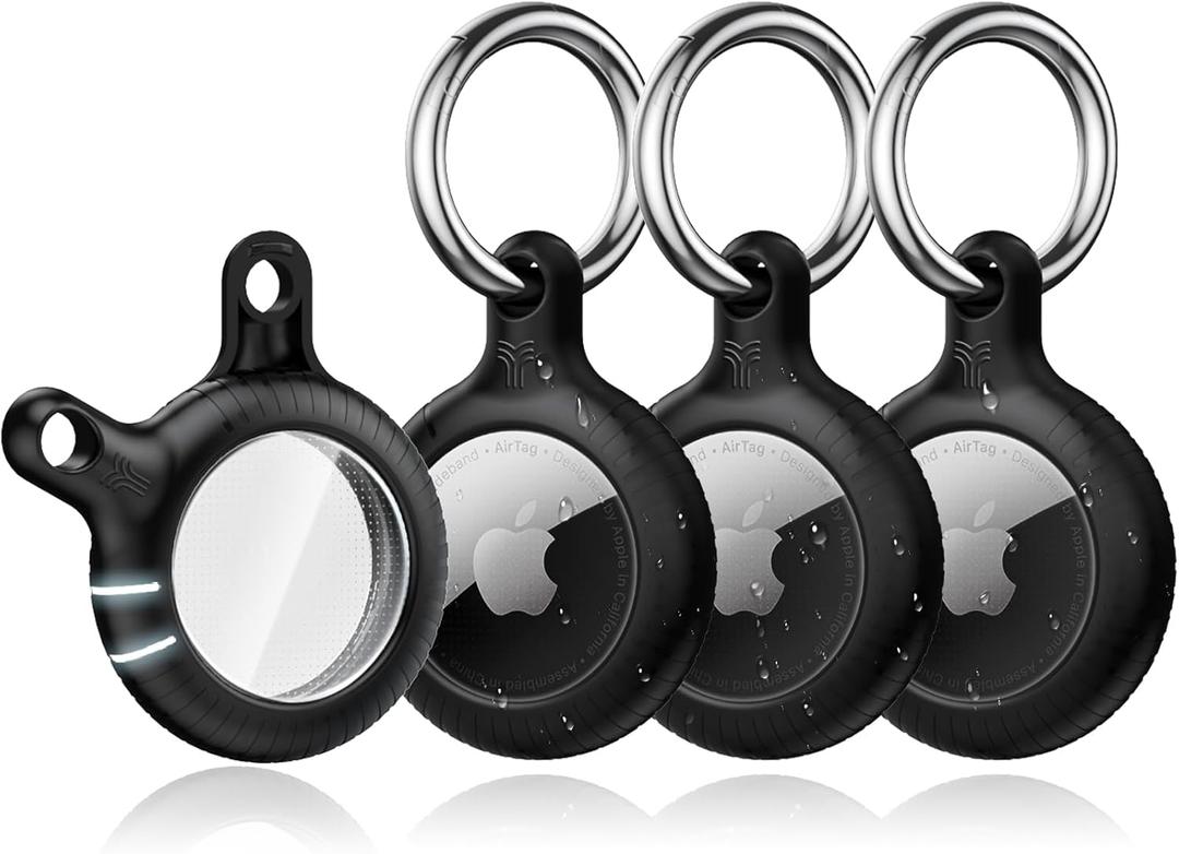 Air Tag Holders 4 Pack, Swivel Air-Tag Keychain Holder Case - Anti-Scratch with Clear TPU, Pet Chew Proof, Twist Lock Design - Metal Key Chain Ring for Kids, Cat, Dog and Luggage (103-All Black)