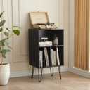 Record Player Stand with Vinyl Storage, Vinyl Record Storage Cabinet Holds Up to 150 Albums, End Table for Record Player, Turntable Stand with Record Storage for Living Room, Black