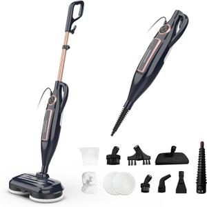 DEVOAC VM6 Scrubbing Steam Mop with Rotating Mop Pads, 10 in 1 Steam Mop, Lightweight Spin Mop & 3 Steam Modes for Hard Floor Laminate Marble Floors (Dark)