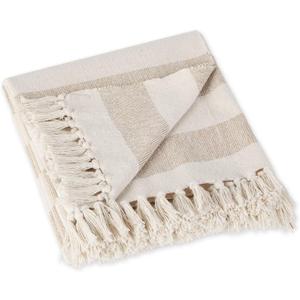 DII Rustic Farmhouse Cotton Cabana Striped Blanket Throw with Fringe, 50 x 60 - Cabana Striped Stone