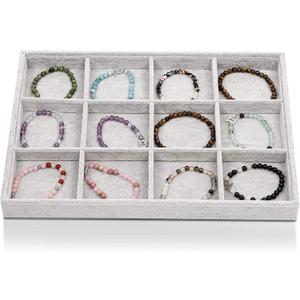 Juvale Velvet Stackable Jewelry Organizer Tray - 12-Grid Bracelet Holder & Ring Organizer - Velvet Jewelry Tray with Soft Compartments - Bracelet Holder Drawer Fits Standard Drawers - 14 x 9.5 In Gray