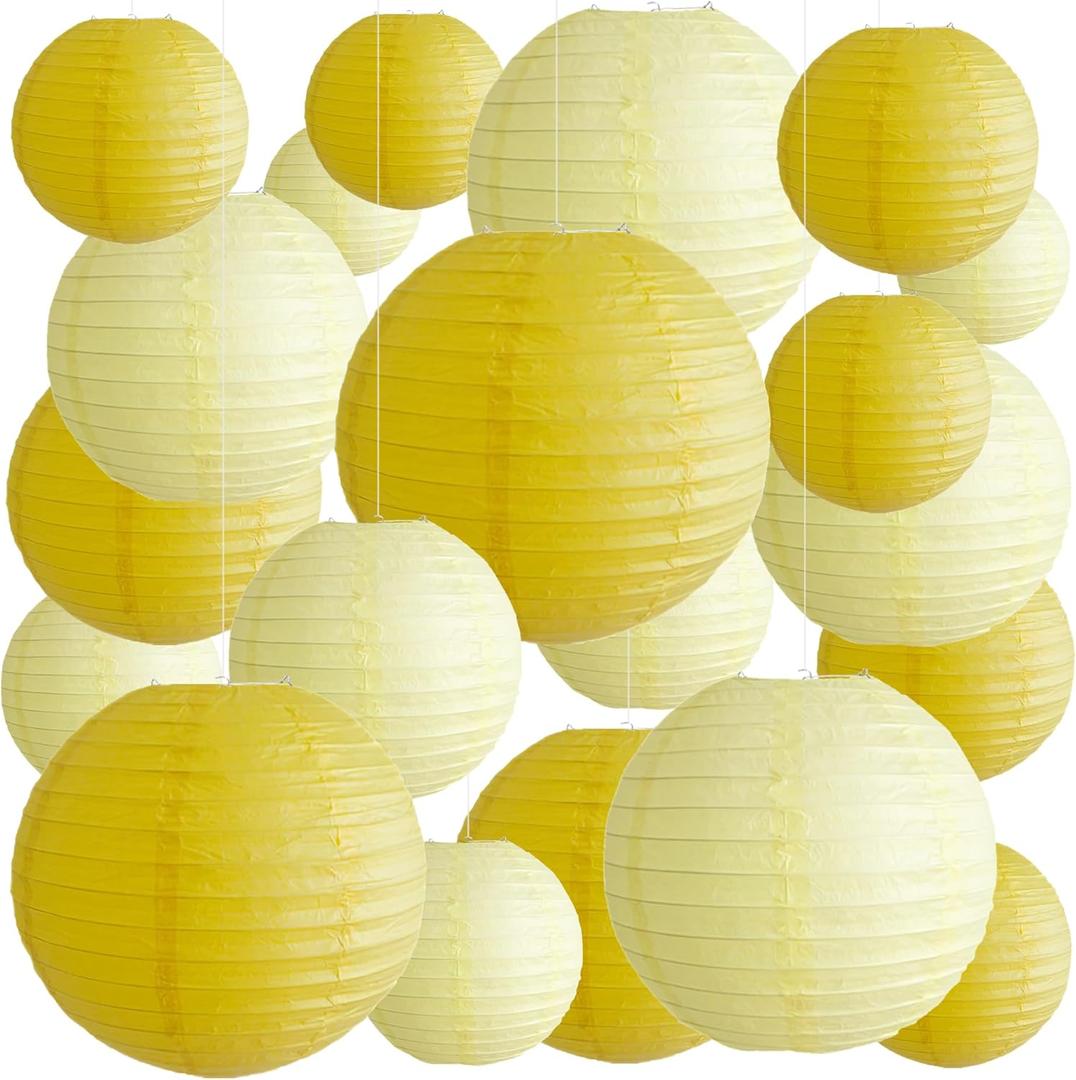 20Pcs Yellow Paper Lanterns Decorative, 6"8"10" Hanging Round Paper Lanterns Decorative for Bridal Shower Baby Shower Engagement Wedding Birthday Party