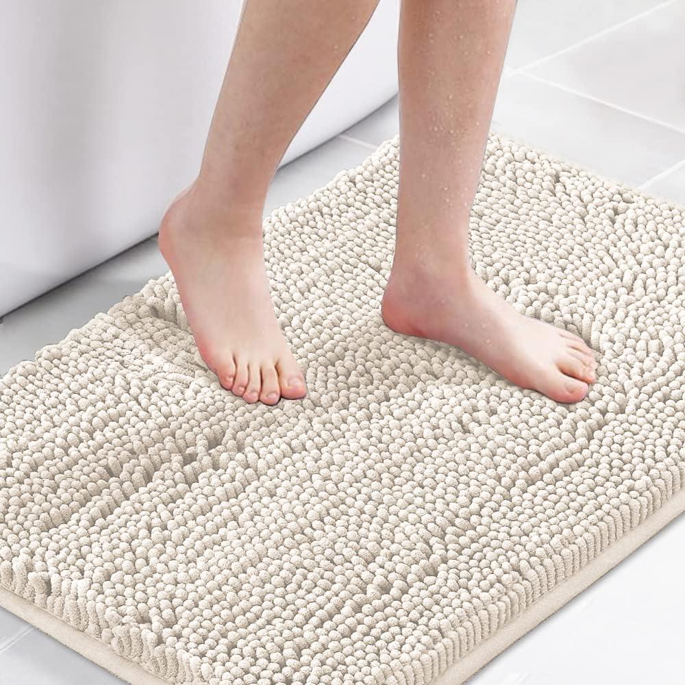 H.VERSAILTEX Microfiber Bath Rugs Chenille Floor Mat Ultra Soft Washable Bathroom Dry Fast Water Absorbent Bedroom Area Rugs, 20 x 32 - Inch, Ivory