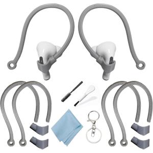 5 x Ear Hooks Compatible with AirPods 4, 3, 1, 2 and Pro & All in-Ear Headphones with Stems - 2 Pairs Adjustable Secure & Comfortable Prevent Falls Ear Holders for Headphones - Easy to Install (Gray)