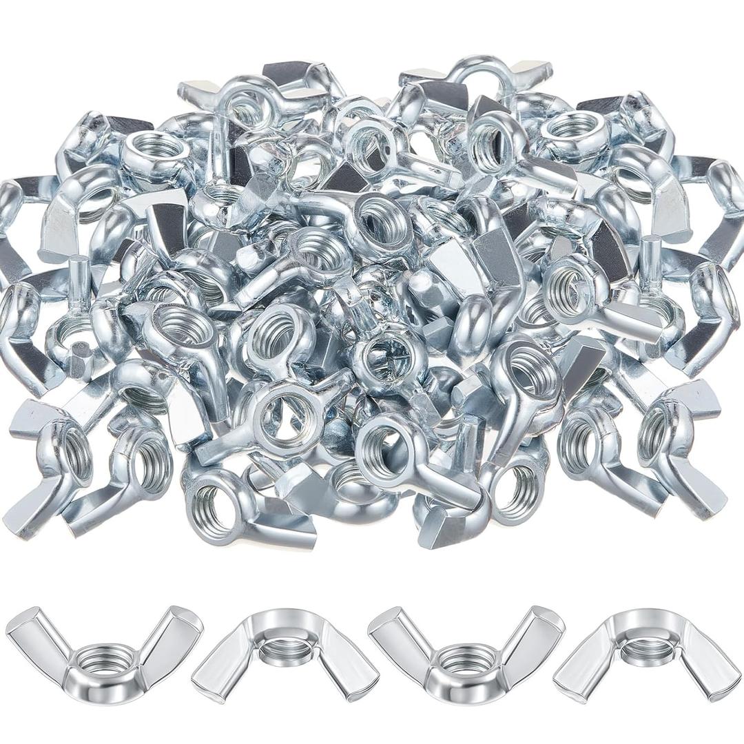 Moxweyeni 100 Pcs Wing Nuts Bulk 5/16"-18 Carbon Steel Zinc Plated Butterfly Wing Nuts Hand Twist Hardware Secure Fasteners Parts Kit