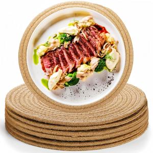 6 Pack Round Woven Placemats, 12 Inch Jute Braided Place Mats, Natural Straw Rattan Placemats, Heat Resistant Non-Slip Mat for Kitchen Dining Table, Hot Dishes Bowls Pans Plates Pots