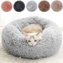 Cat Beds for Indoor Cats - Cat Bed Washable 20/24 inches, Dog Beds for Small Medium Dogs, Anti Anxiety Round Fluffy Plush Faux Fur Pet Bed, Thick Bottom (Light Grey, Medium)