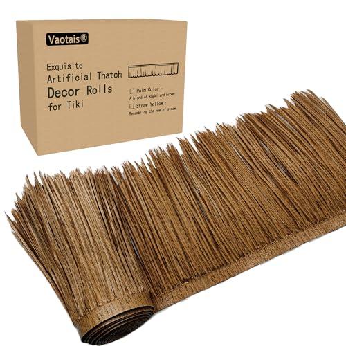 Vaotais Premium Mexican Style Artificial Palm Thatch Roof Rolls. 5 Lengths, 2 Colors. Waterproof. Easy Install. Ideal for Tiki Bars, Parties, Gardens & Fences (4ft x 16in - Palm Color Thatch)