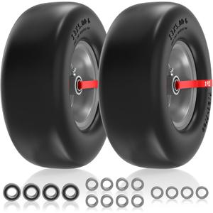 1PZ ZTM-15T 13x5.00-6 Flat Free Lawn Mower Tire and Wheel 13x5x6 Solid Front Tires for Zero Turn Mower 500Lbs Load 3/4" 5/8" and 1/2" Bearings 4.33"-6.73" Hub for Residential Commercial