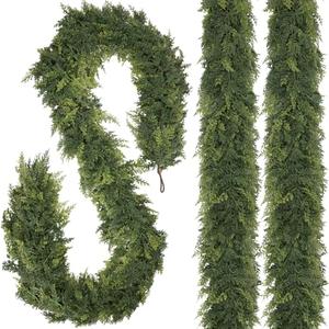 1 Pcs 9FT Christmas Cedar Garland Artificial Realistic Faux Green Cedar Pine Garland Real Touch Christmas Garland for Xmas Home Decoration Indoor Stairs Railing Fireplace Outdoor