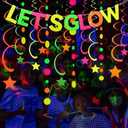 Neon Party Supplies Includes Let's Glow Banner, Round Dot Paper Garland, Neon Swirl Streamers,Glow in The Dark Party Supplies Decorations UV Blacklight Reactive Favor for Halloween Wedding Birthday