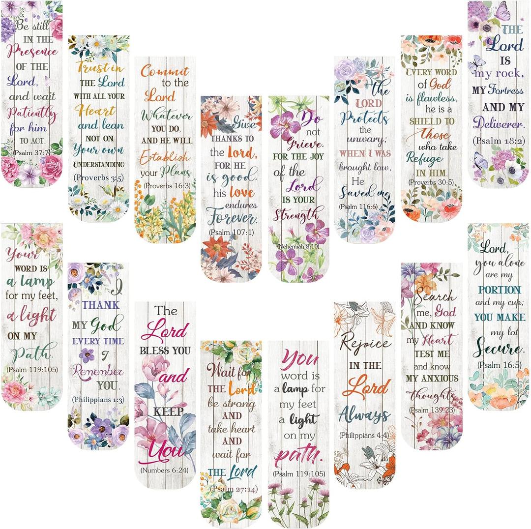 Zonon 48 Pcs Bible Verse Magnetic Bookmarks, Inspirational Scripture Christian Book Markers Religious Motivational Encouragement Flower Page Clips Presents for School Supplies(Floral Style)