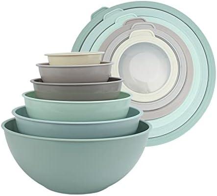 COOK WITH COLOR Nesting Mixing Bowls - 12 Piece Plastic Bowl Set with Lids, Microwave Safe (Mint Ombre)