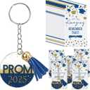 50 Sets Class of 2025 Graduation Prom Gifts Inspirational Keychain Motivational Congratulations Cards for Graduation Party (Blue)
