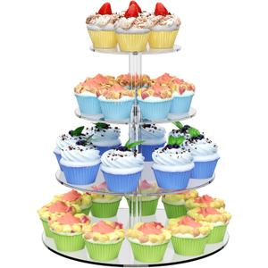 4 Tier Round Cupcake Stand, Acrylic Cupcake Display Stand for 38 Cupcakes, Clear Cupcake Holder Stand for Dessert Table, Cupcake Tower Stand for Wedding Birthday Party Graduation