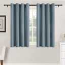 H.VERSAILTEX Grommet Natural Linen Textured Kitchen Curtains 45 inch Length, Thick Faux Linen Room Darkening Window Treatment Set for Farmhouse/Bedroom 52W x 45L,2 Panels,Heather Stone Blue