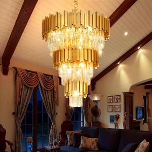 Modern Gold 5-Tier Chandelier Lighting Luxury Long Staircase K9 Crystal Chandeliers Large Foyer Villa Entrance Chandeliers for High Ceiling, Big