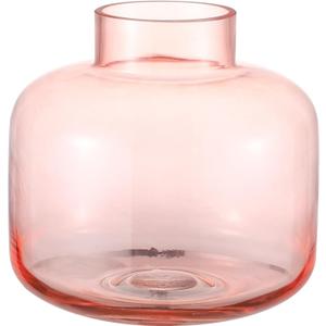 Pink Glass Vase, Short Flower Vase, Round Glass Vases for Flowers, 6 Inch Small Glass Vases for Living Room, Dining Table, Wedding, Bookshelf, Office, Coffee Table