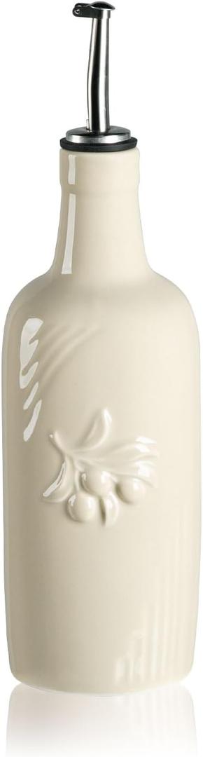 Sweejar Ceramic Olive Oil Dispenser Bottle, 17 FLOZ Oil Bottle with SpoutPorcelain Oil Dispenser for Kitchen,Cooking, Evoo, Vinegar, Soy Sauce, Pack of 1 (Beige)