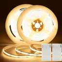 DBFAIRY 2 Pack COB Motion Sensor Strip Light Battery Operated, 6.6Ft 640 LED Cabinet Strip Lights High Bright with Sensor Lighting Mode for Wardrobe Stair Pantry Counter Cabinet Bed,2700K Warm White