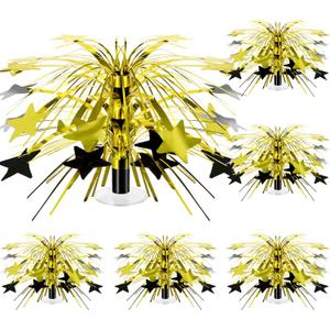 6 Pcs Black and Gold Foil Spray Centerpieces for Tables Metallic Star Table Decorations for Birthday Party Favor Supplies New Year Photo Booth Props, 8.7 Inch Tall