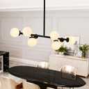 Chandelier Light Fixture Linear Chandelier Morder Black Milk Globe Glass 8 Lights Chandeliers for Dining Room Lighting Fixtures Hanging,