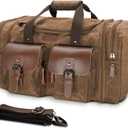 Wildroad Waxed Canvas Duffle Bag - 60L Waterproof Genuine Leather Weekender Overnight Travel Hand Bag (Vintage Dark Brown)