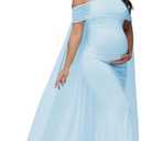 Women's Maternity Mesh Off Shoulder Chiffon Maxi Photoshoot Dress for Baby Shower Cloak Outfit Maxi Photography Gown S