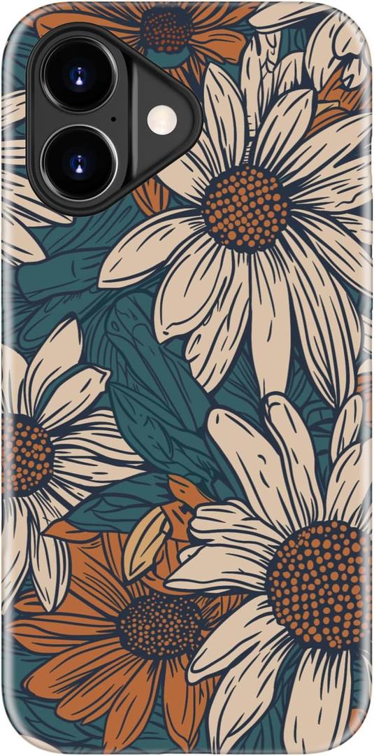 for iPhone 17 Case, Wireless Charging Compatible, Dual-Layer Protection with Stylish Wildflower Design, Soft Silicone + Hard Shell, Cute Chic Phone Cover for Women - Floral Daisy Pattern