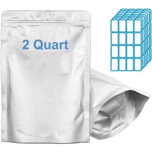 100pcs 2 QUART Mylar Bags for Food Storage - Thick 10 Mil - 8"x12" Stand Up Zipper Pouches Bags, Resealable and Heat Sealable Vacuum Sealing Bag for Long Term Food Storage