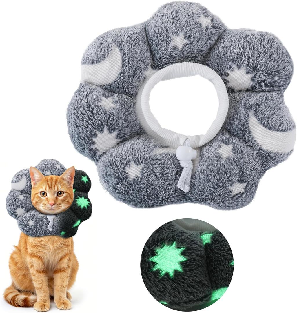 MABOZOO Adjustable Cat Cone Collar Glow in The Dark, Pet Recovery Elizabethan Collar for Kittens Cats After Surgery, Pet E Neck Cone After Surgery for Small Animal Stop Licking (M)